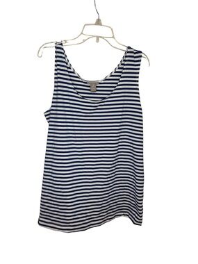 Chico’s Blue White Striped Tank Top Size 2 Large Stretch Sleeveless